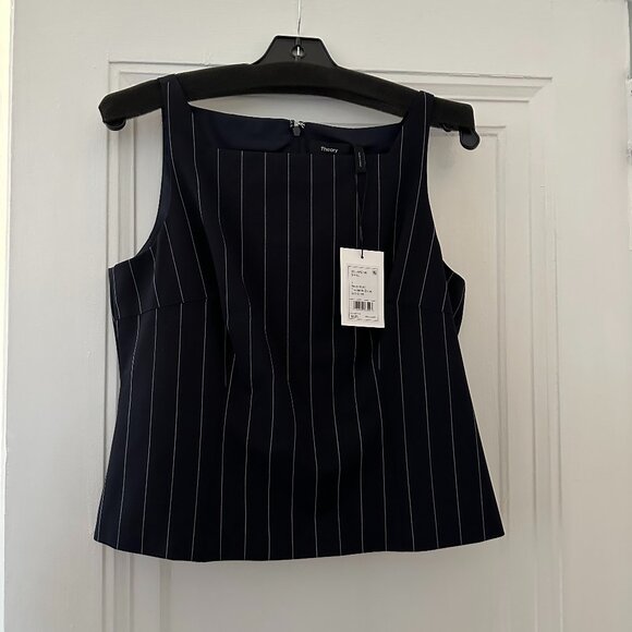 Theory Tops - Square-Neck Shell Top in Striped Wool